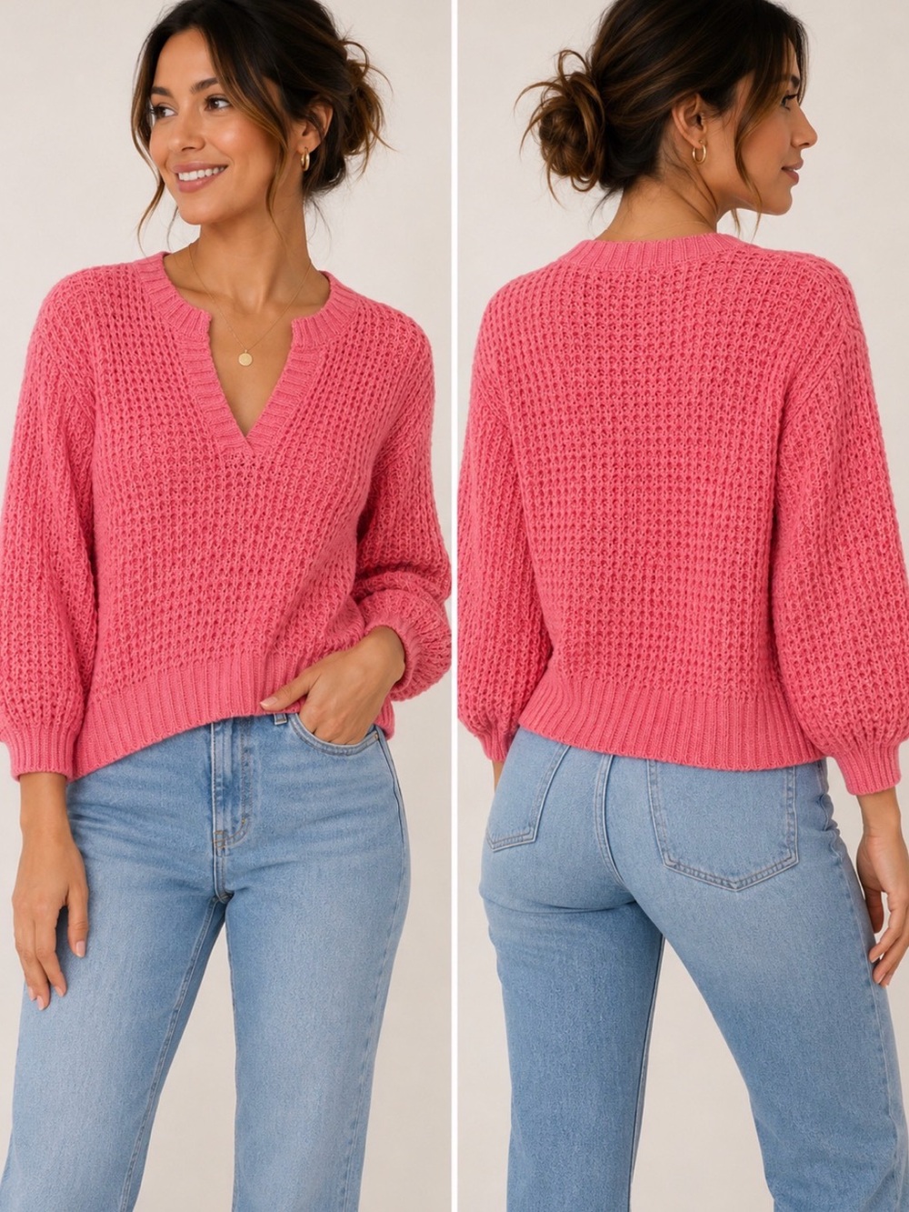 NWT Joe’s Jeans Pink Textured V-Neck Balloon Sleeve Sweater XL